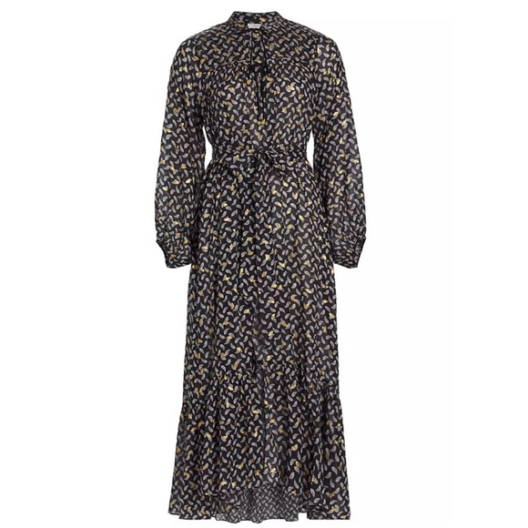 Doen Long Sleeve Metallic Print Lightweight Ivana Dress in Falling Leaves L - Picture 1 of 11